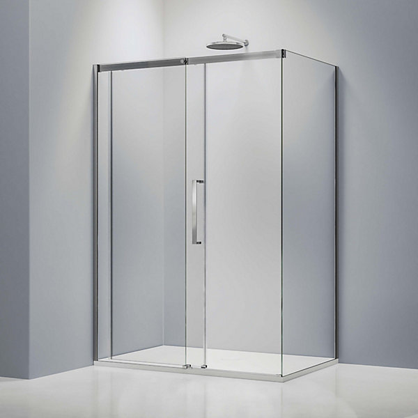 Cabine de douche en coin, verre trempé 8mm, portes coulissantes, profilé chrome - DX906 FLEX - 120x80x195cm (LxPxH)