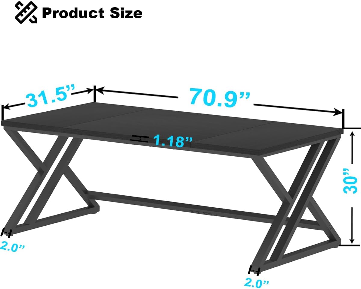 LVB 70.8 Black Computer Desk, Large Industrial Pc Study Home Office Desk, Long Modern Wood Gaming Work Writing Desk for 2 Person, Farmhouse Double Workstation Executive Desk with Storage in Bedroom