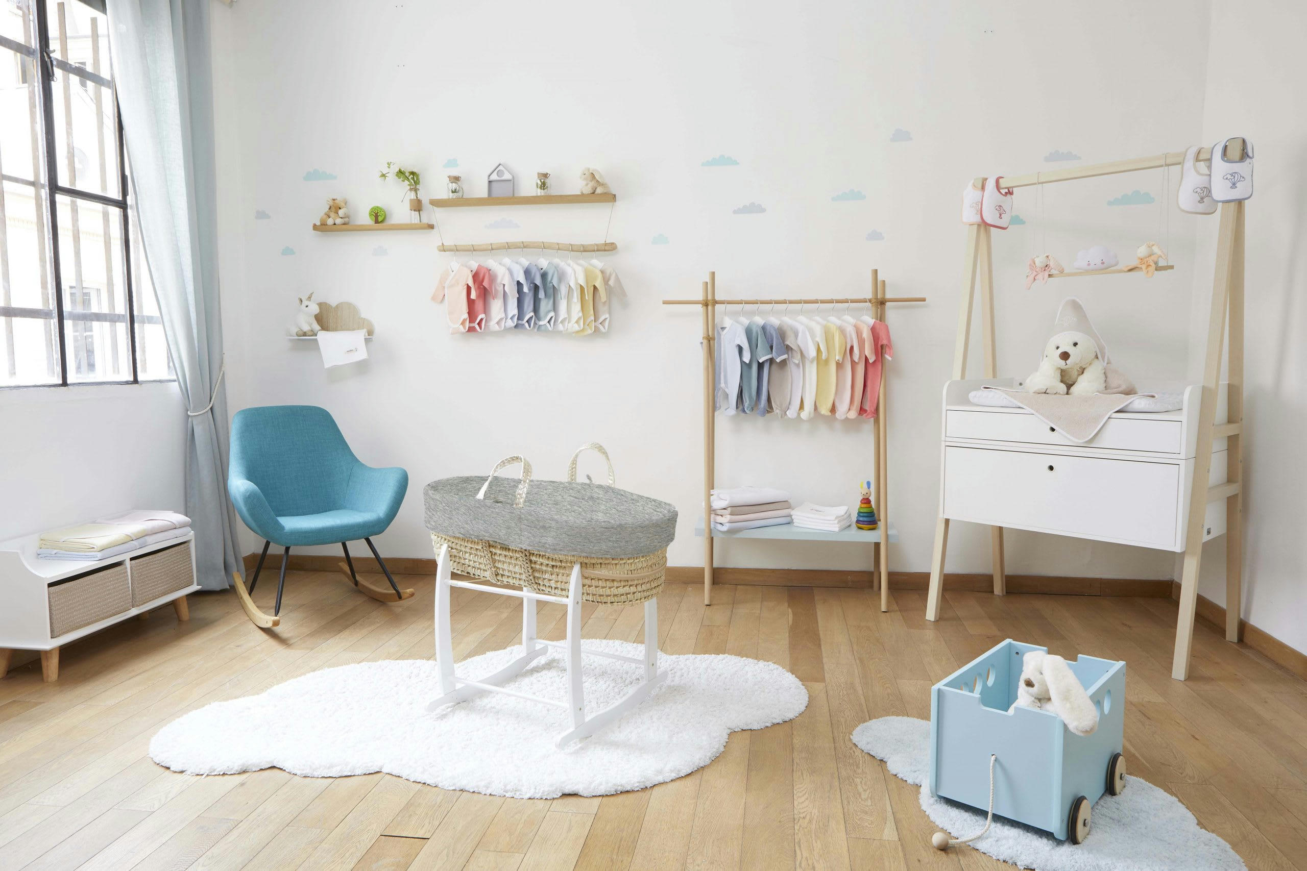 - Couffin avec Support Blanc & Habillage Perle en Coton Bio