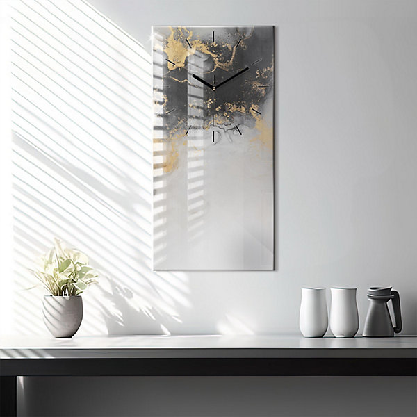Horloge murale Wallfluent 30x60 cm Aiguilles noires Marbre artistique 1 pcs