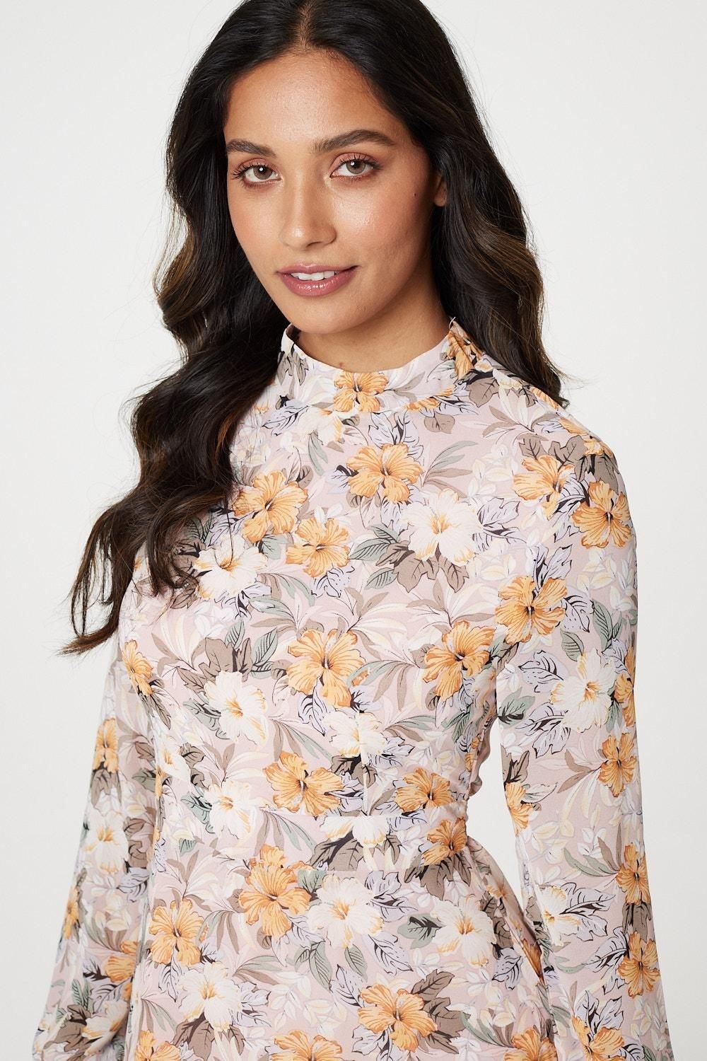 Izabel London Floral High Neck Short Dress