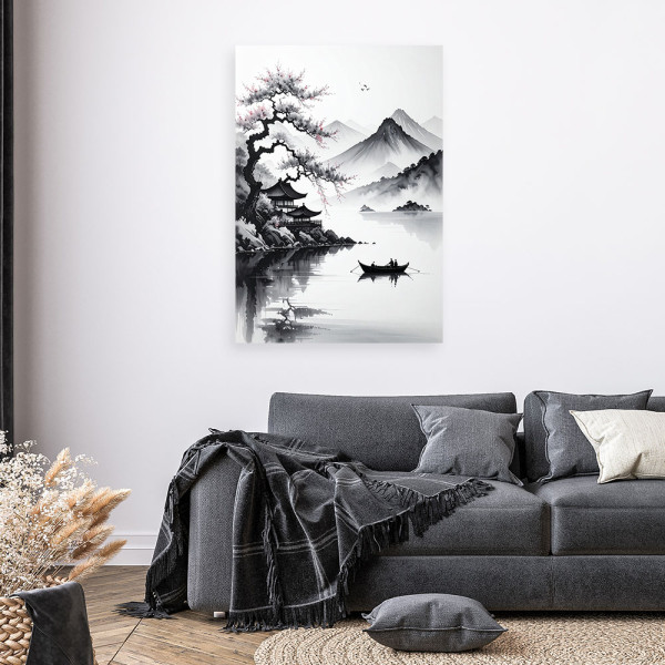 Obraz czarno biały do salonu biura, Krajobraz w stylu japońskim 20x30