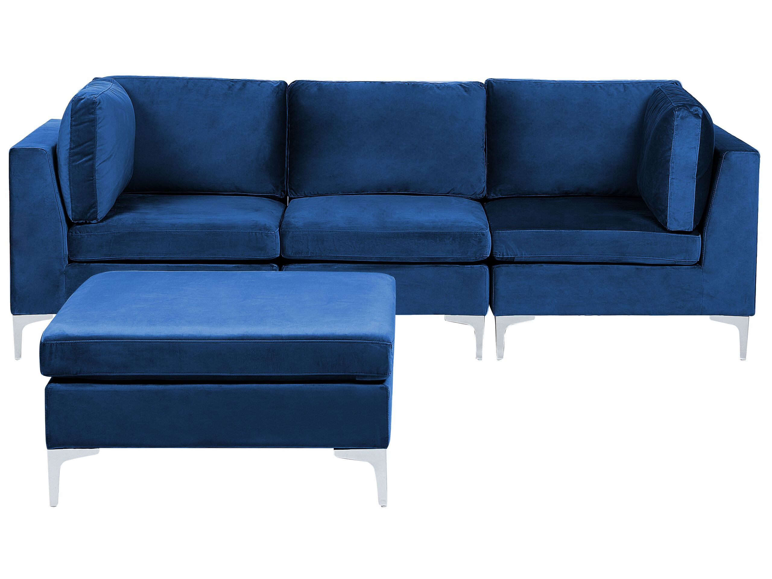 Sofa modułowa z pufą kanapa welurowa niebieska