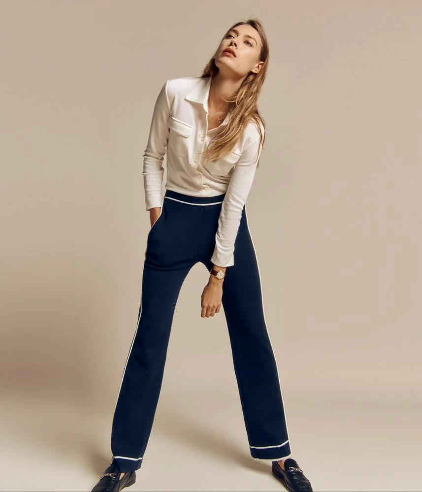 Pantalon en laine Mérinos galon contrasté YACHT/81005/886