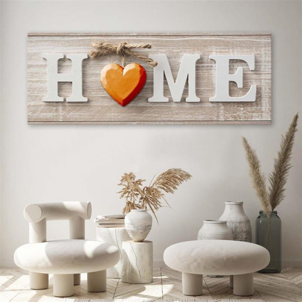 Feeby Obraz na płótnie Napis Home z sercem 90x30