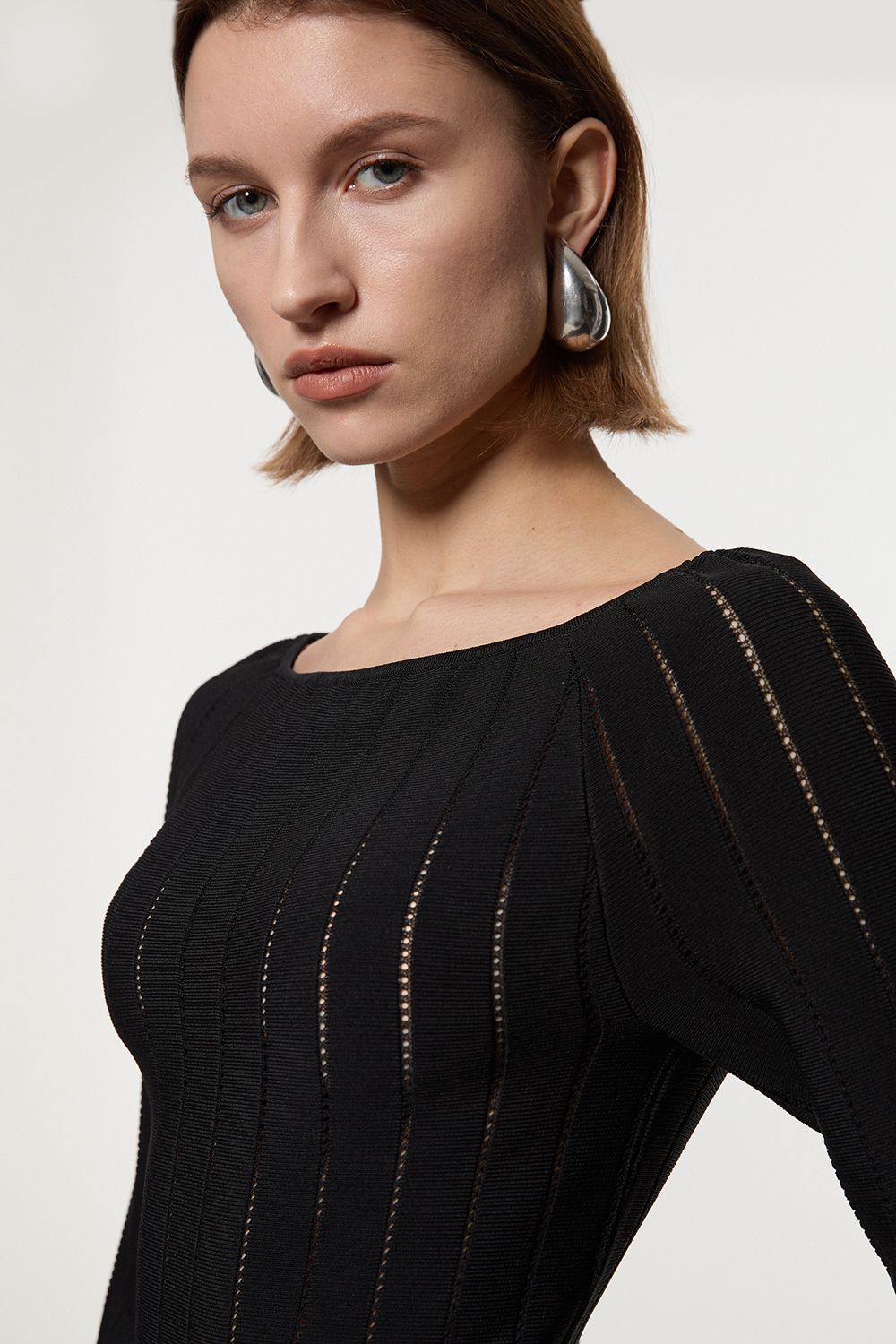 KarenMillen Pointelle Stitch Fit And Flare Knitted Dress