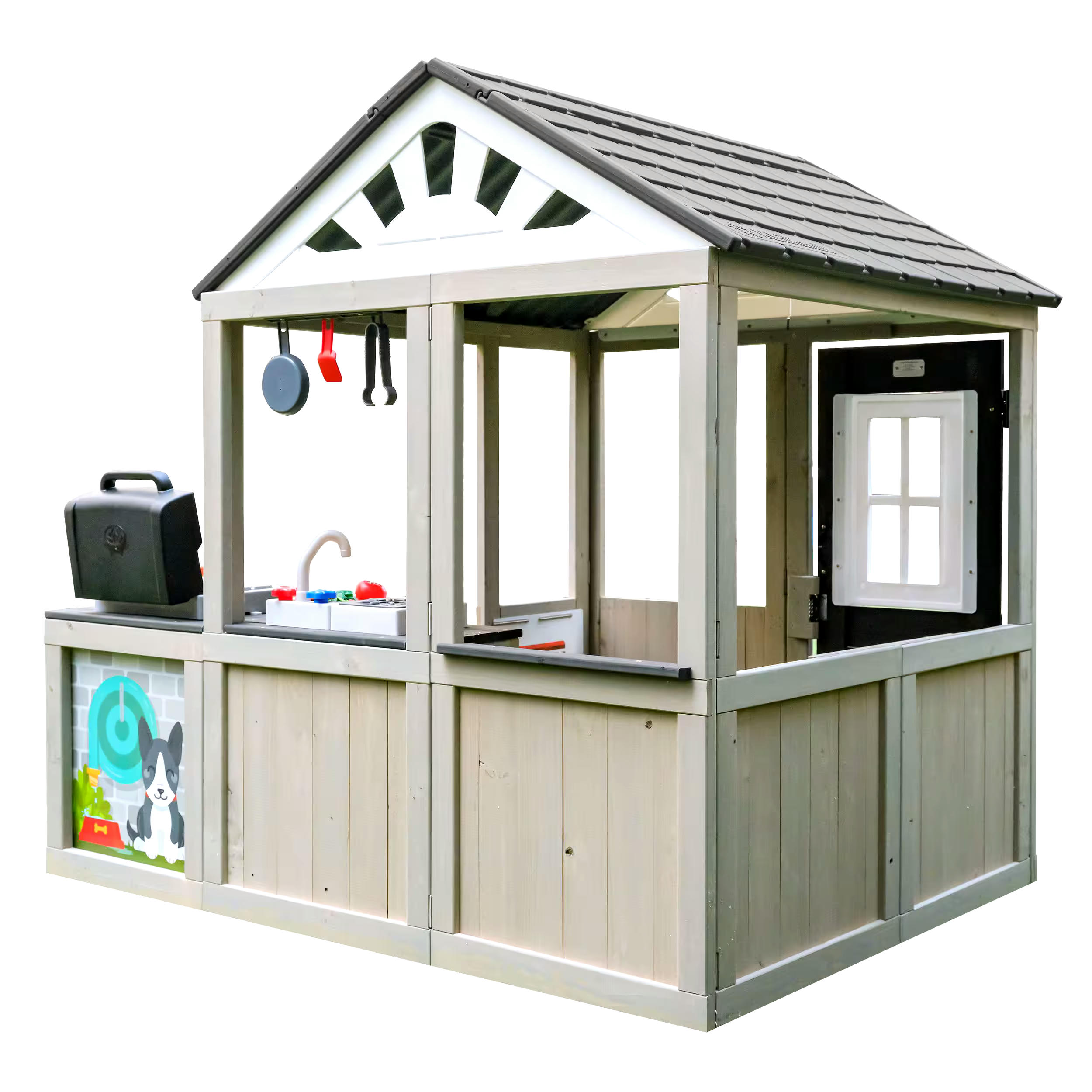 KidKraft Wooden Patio Party Playhouse w/ 11 Play Food Pieces, For Kids & Parents