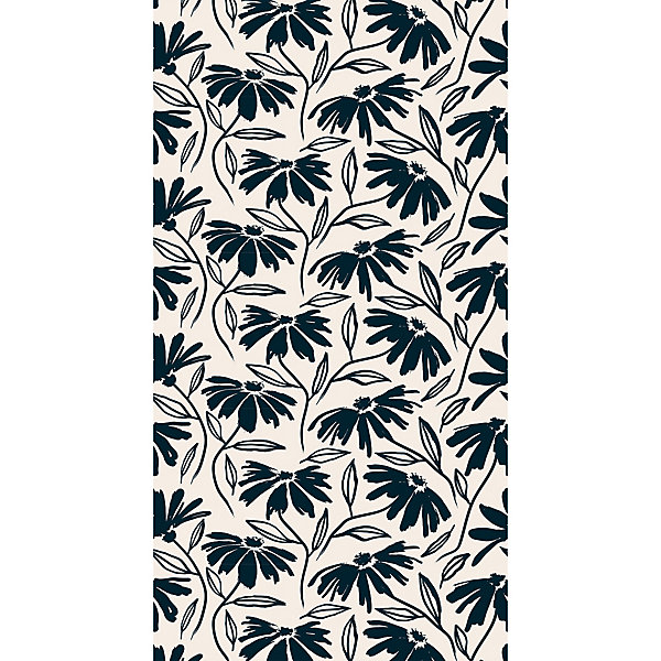 Papier peint panoramique intissé fleuri beige, bleu foncé, 3 lés, L.280 x l.150cm IDPanneaux