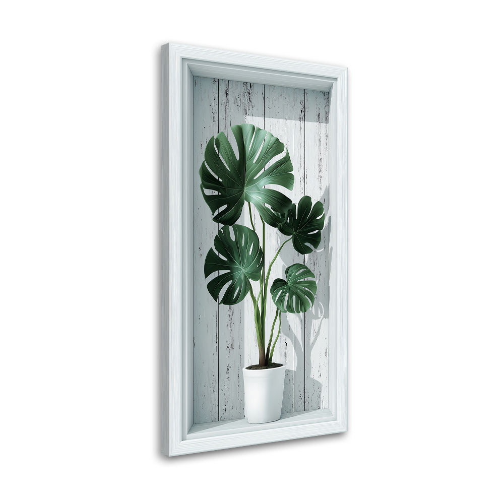 Obraz na ścianę do salonu kuchni, Liście monstera we wnęce 3d 40x80