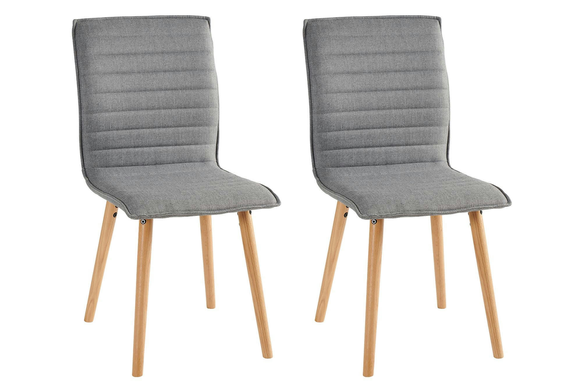 GOVER - Lot de 2 chaises en tissu gris et en chêne huilé massif