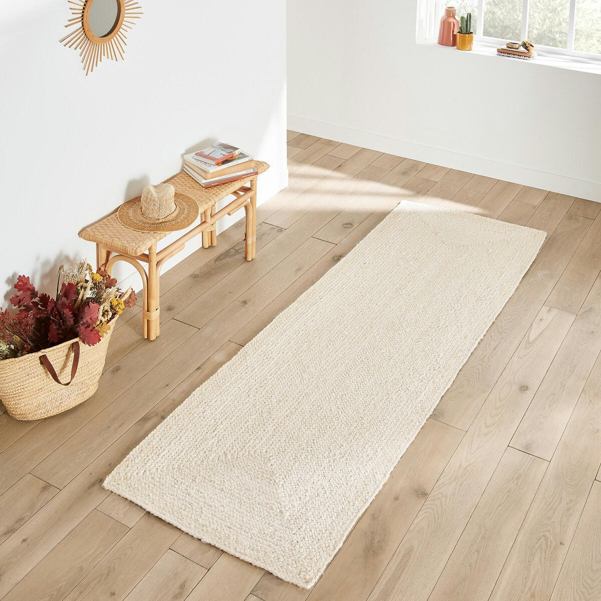 Tapis de couloir jute blanchi, Aftas