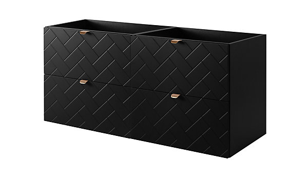 Meuble de salle de bain, Noir Mat, 120 x 57 x 46 cm, poignées dorées
