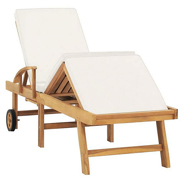 Chaise longue réglable avec coussin - Crème - 195 x 59.5 x 35 cm
