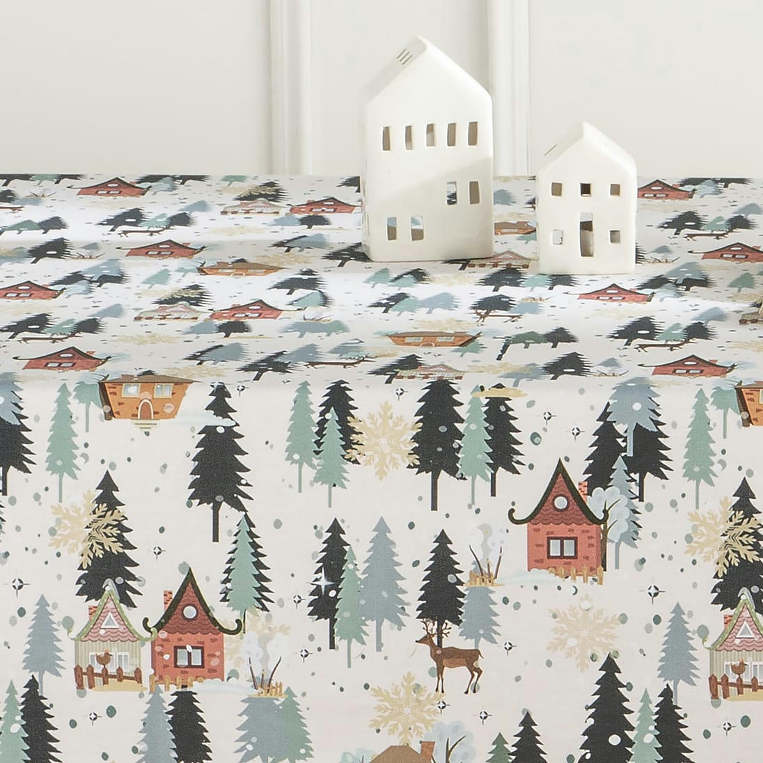 COLLECTION DE NOËL IMPRIMÉE - Nappe en coton antitâche dessin de nöel multicolore 140x200 cm