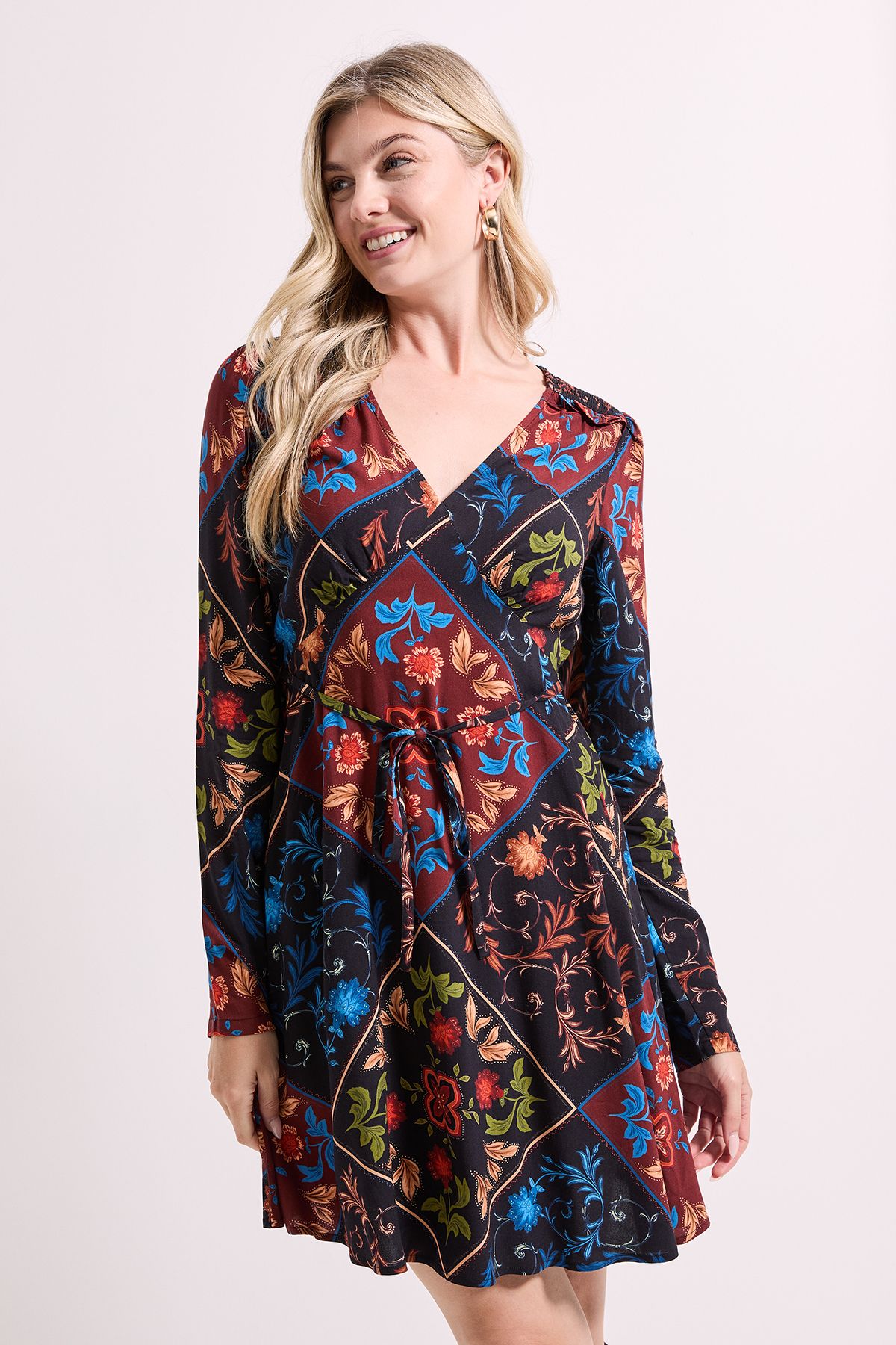 Dorothy Perkins Shirred Shoulder Empire Long Sleeve Mini Dress