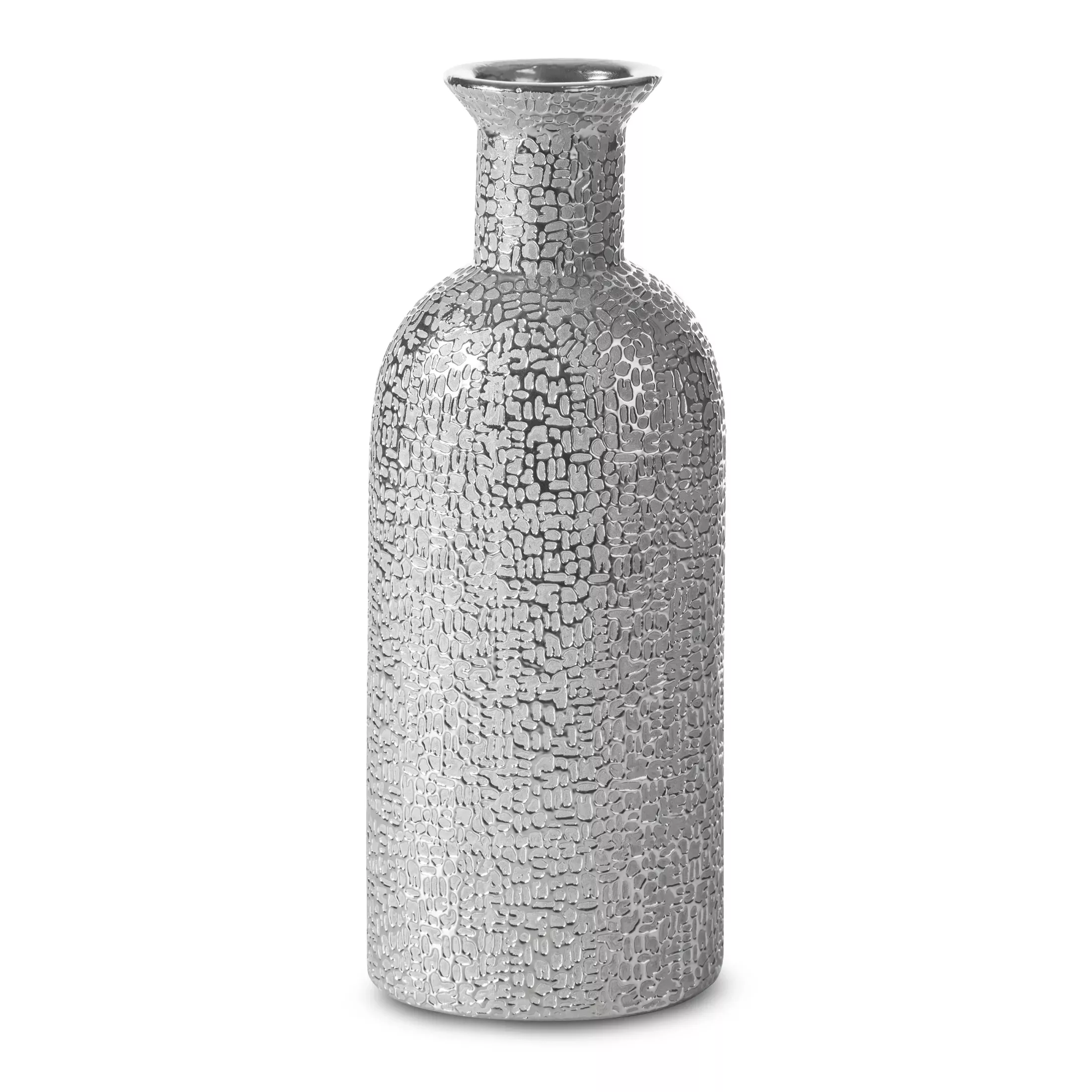 Wazon ceramicznysrebrny z drobnym błyszczącym wzorem 16x11x40 cm RISO