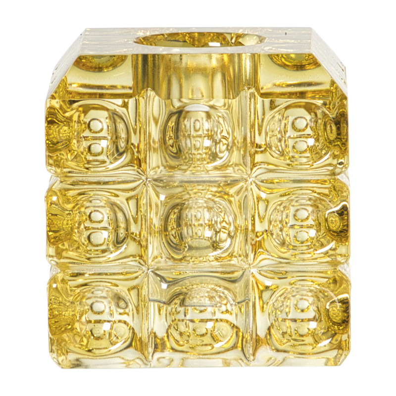 Kandelaar vierkant - geel - 5.5x5.5x5.5 cm