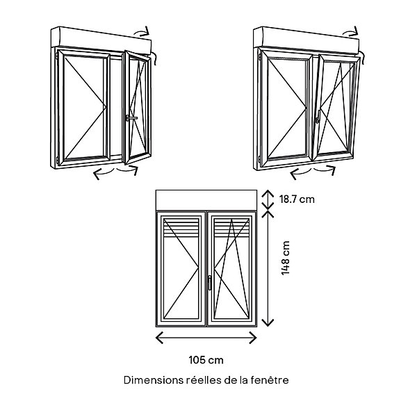Fenêtre PVC 2 vantaux oscillo-battant   volet roulant électrique GoodHome blanc - 100 x h.145 cm