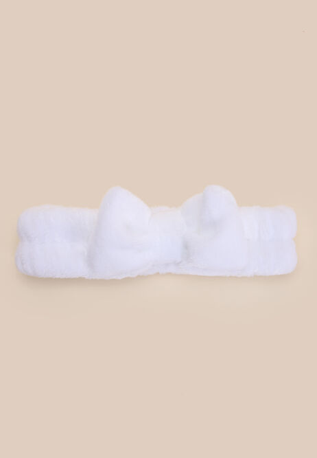 Womens Cream Soft Fluffy Bow Headband