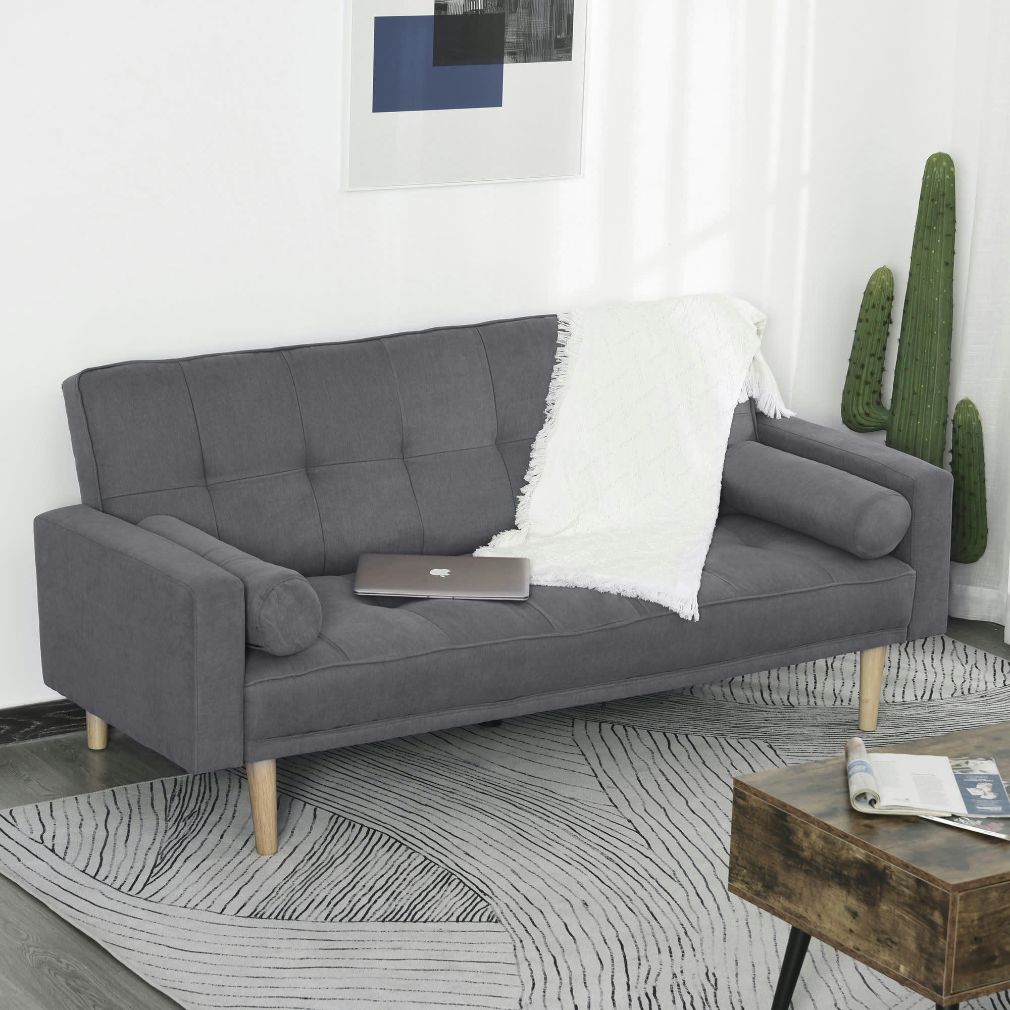 - Canapé convertible 3 places design scandinave lin gris