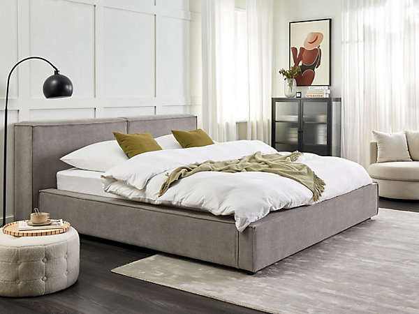 Lit avec sommier Tissu LINARDS 180 x 200 cm Gris