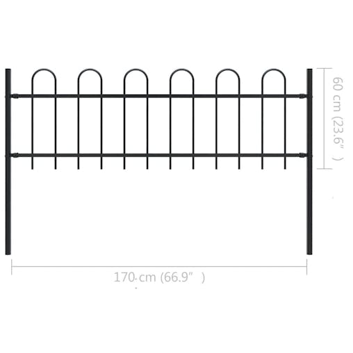 NNEVL Garden Fence with Hoop Top Steel 1.7x0.6 m Black