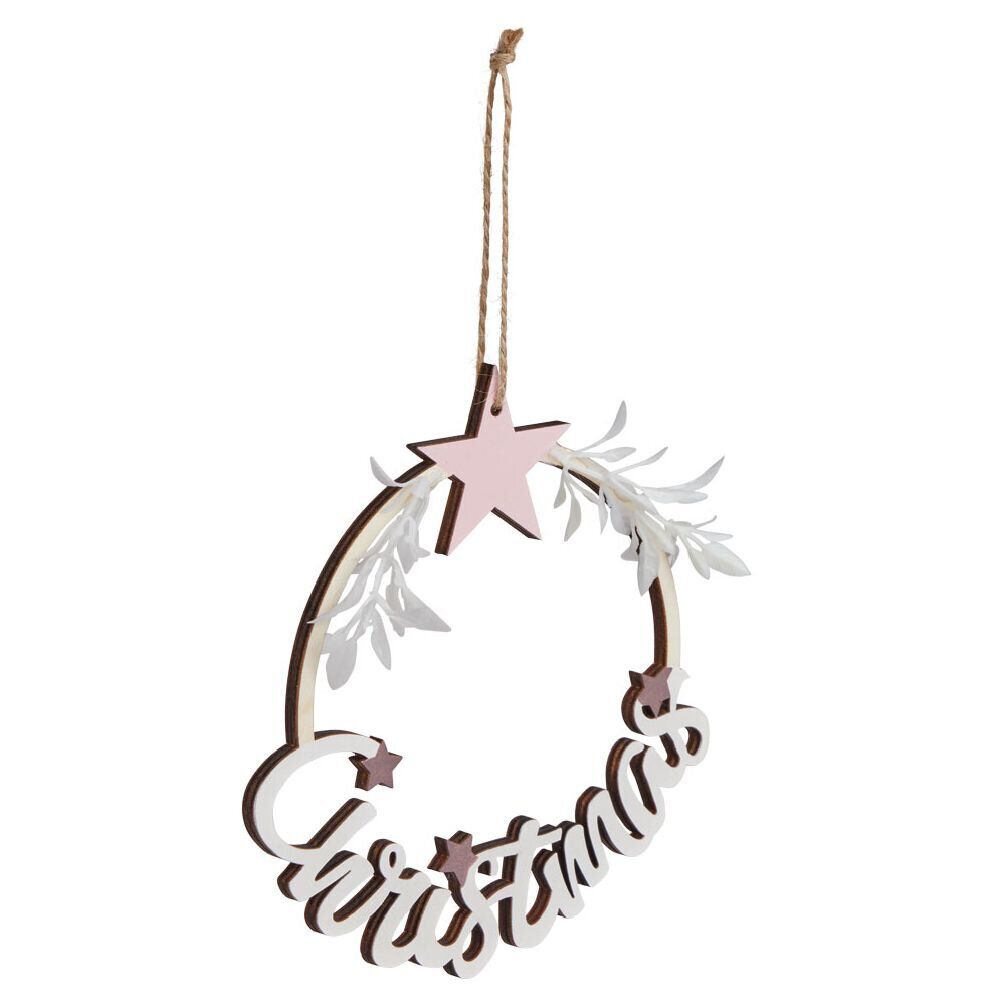 Couronne Christmas en bois blanc Ø15cm