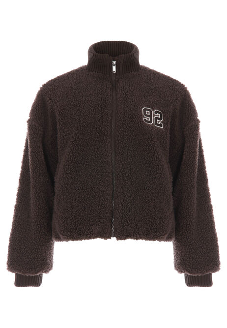 Older Girls Brown Borg Zip Through Jacket