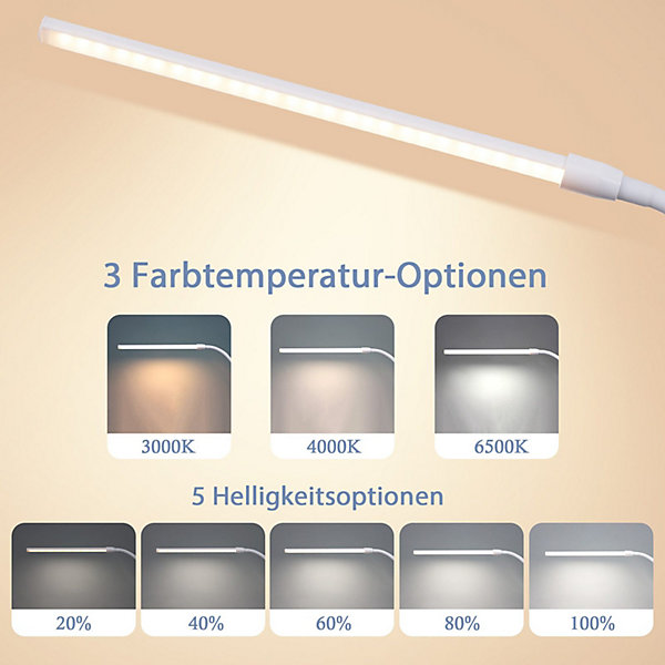 NETTLIFE Lampe de bureau LED à pince du jour blanche avec 3 températures de couleur 5 niveaux de luminosité USB flexible 5W