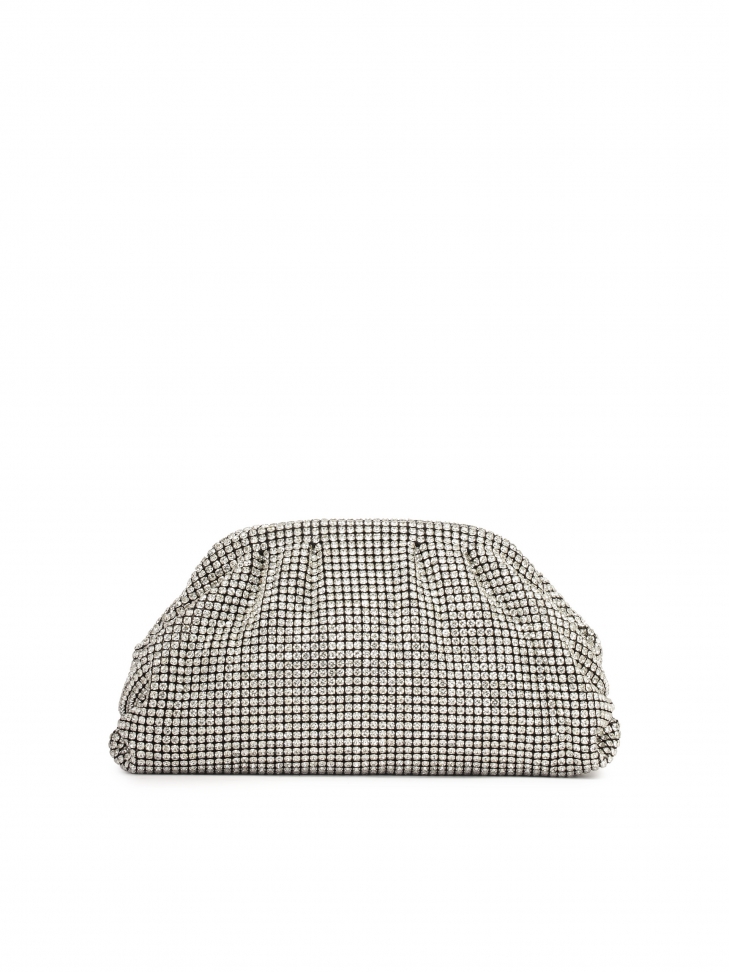 Silver evening bag with zircons