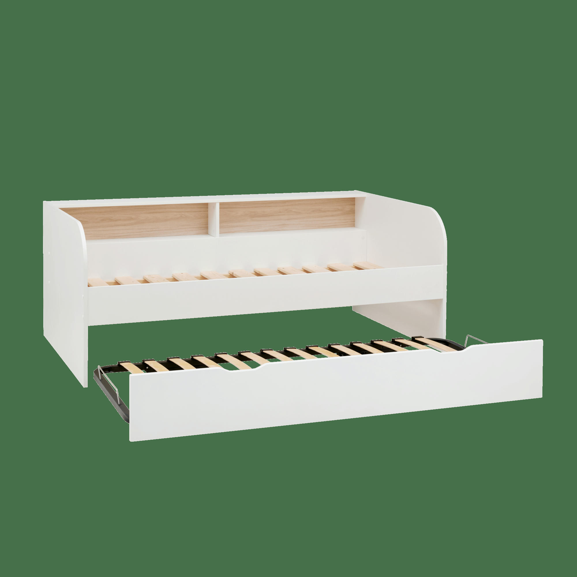 LOUIS - Lit gigogne effet bois blanc 90 x 190 cm