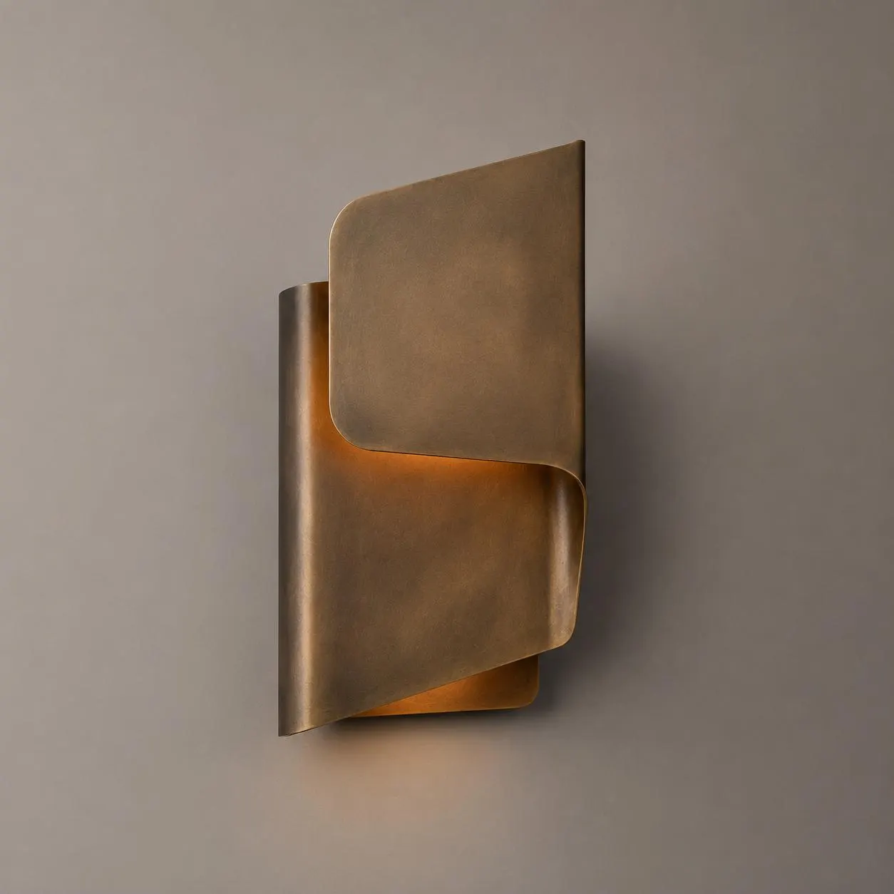 Handmade Folded Brass Wall Sconce, Sculptural Ambient Light Fixture