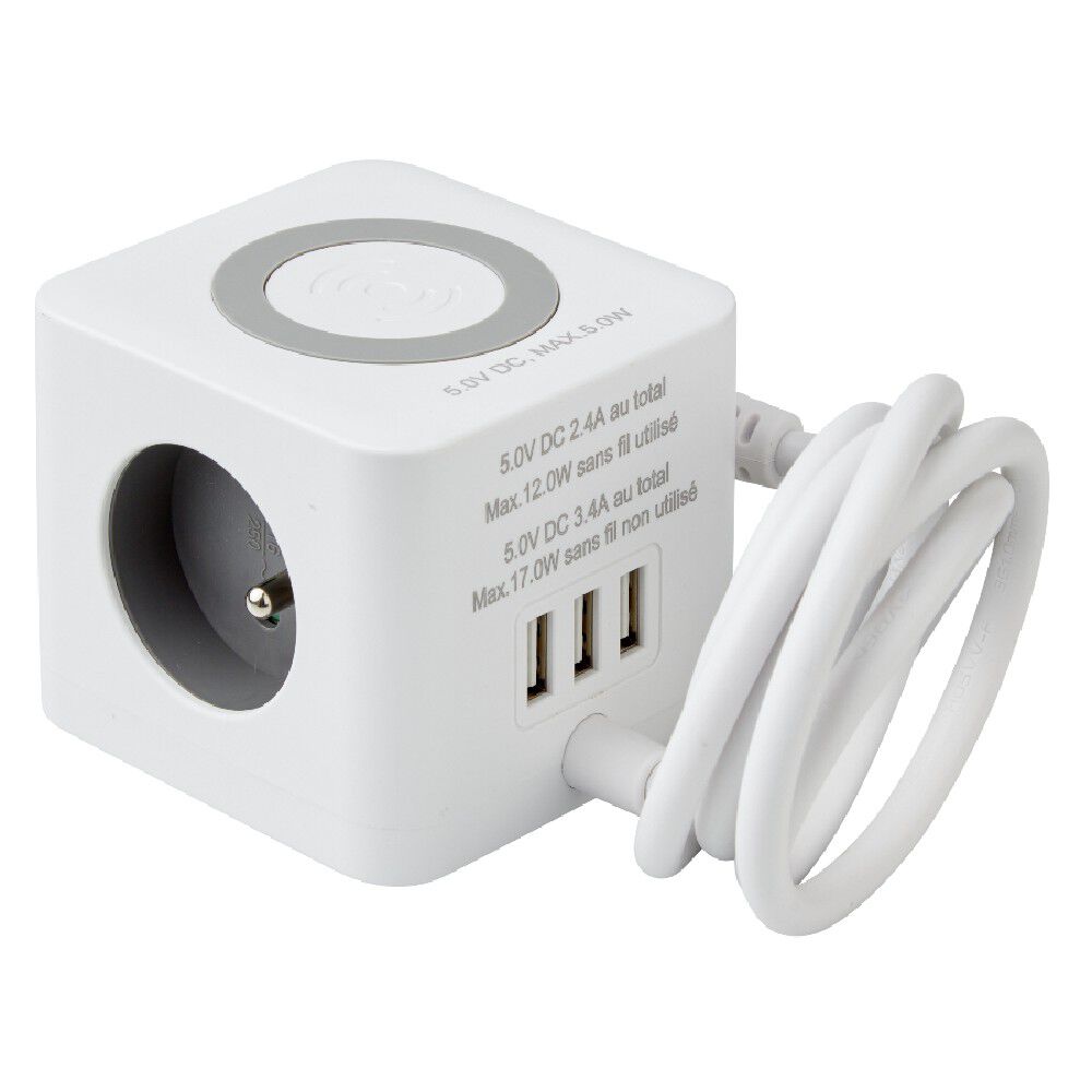 Bloc multiprise standard usb chargeur à induction carré blanc