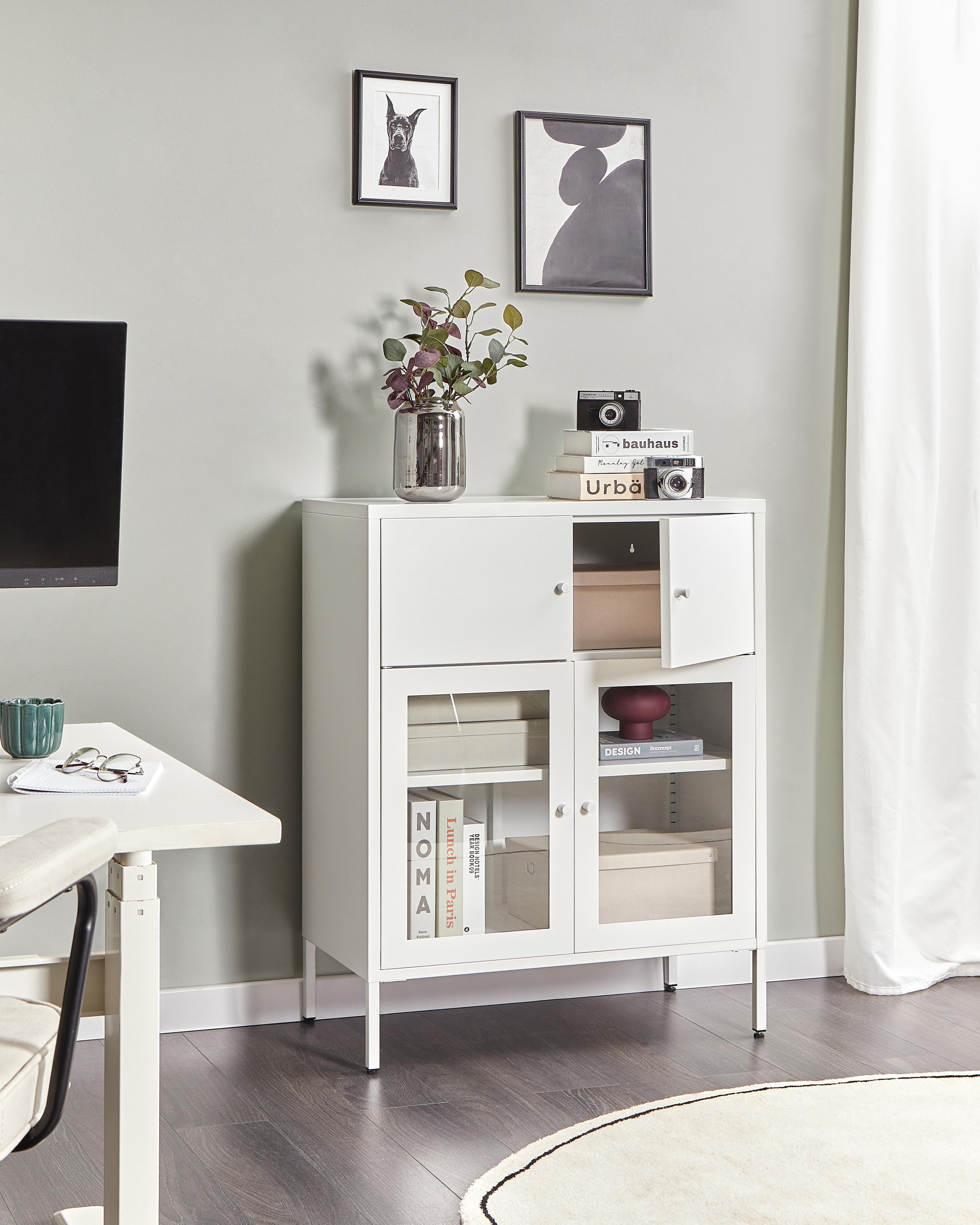 Glass Display Sideboard ESHOLT Metal 80 cm White