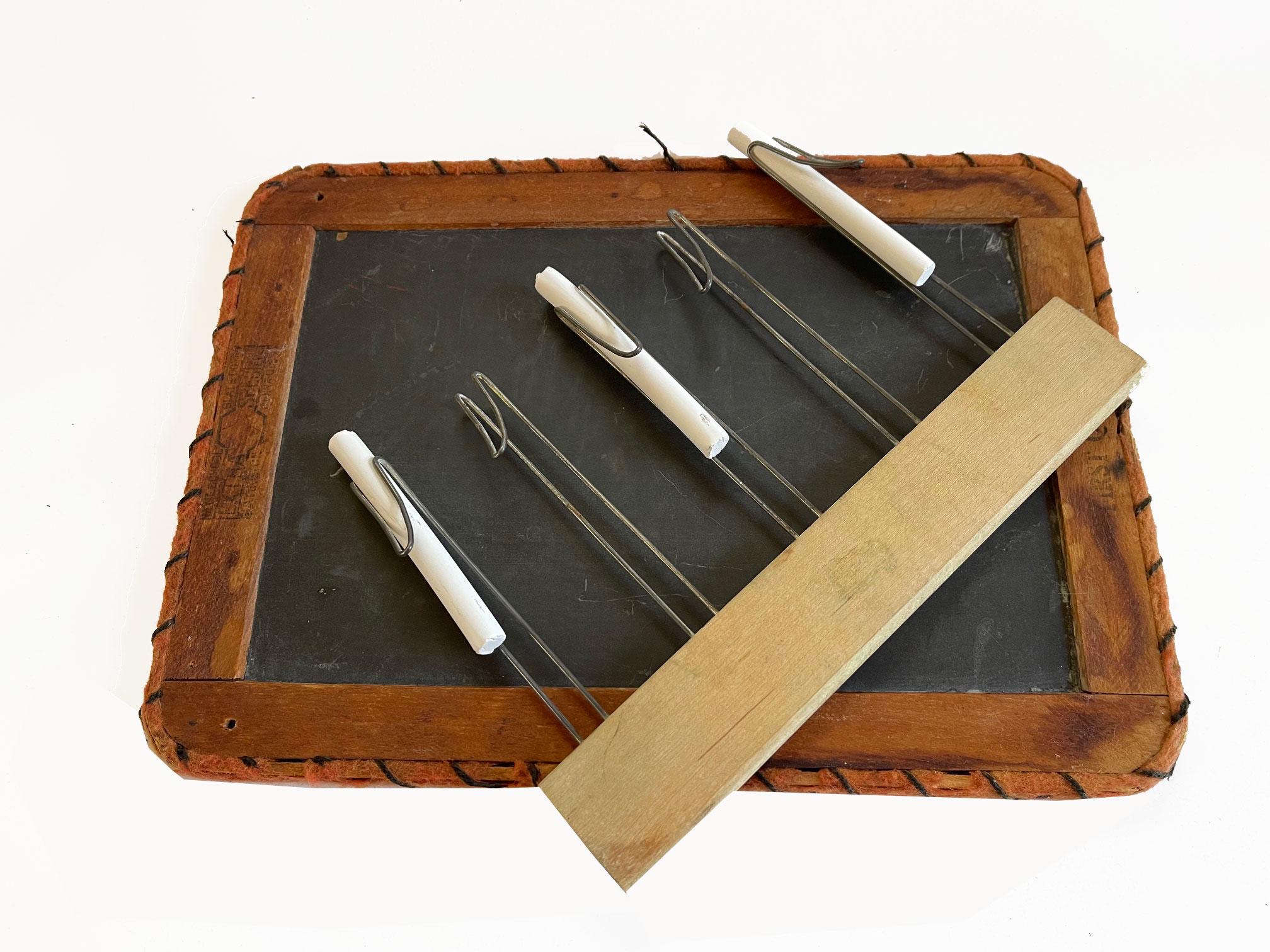 Antique Schoolhouse Chalk Holder Staff Liner, Wood & Wire Chalkboard Tool