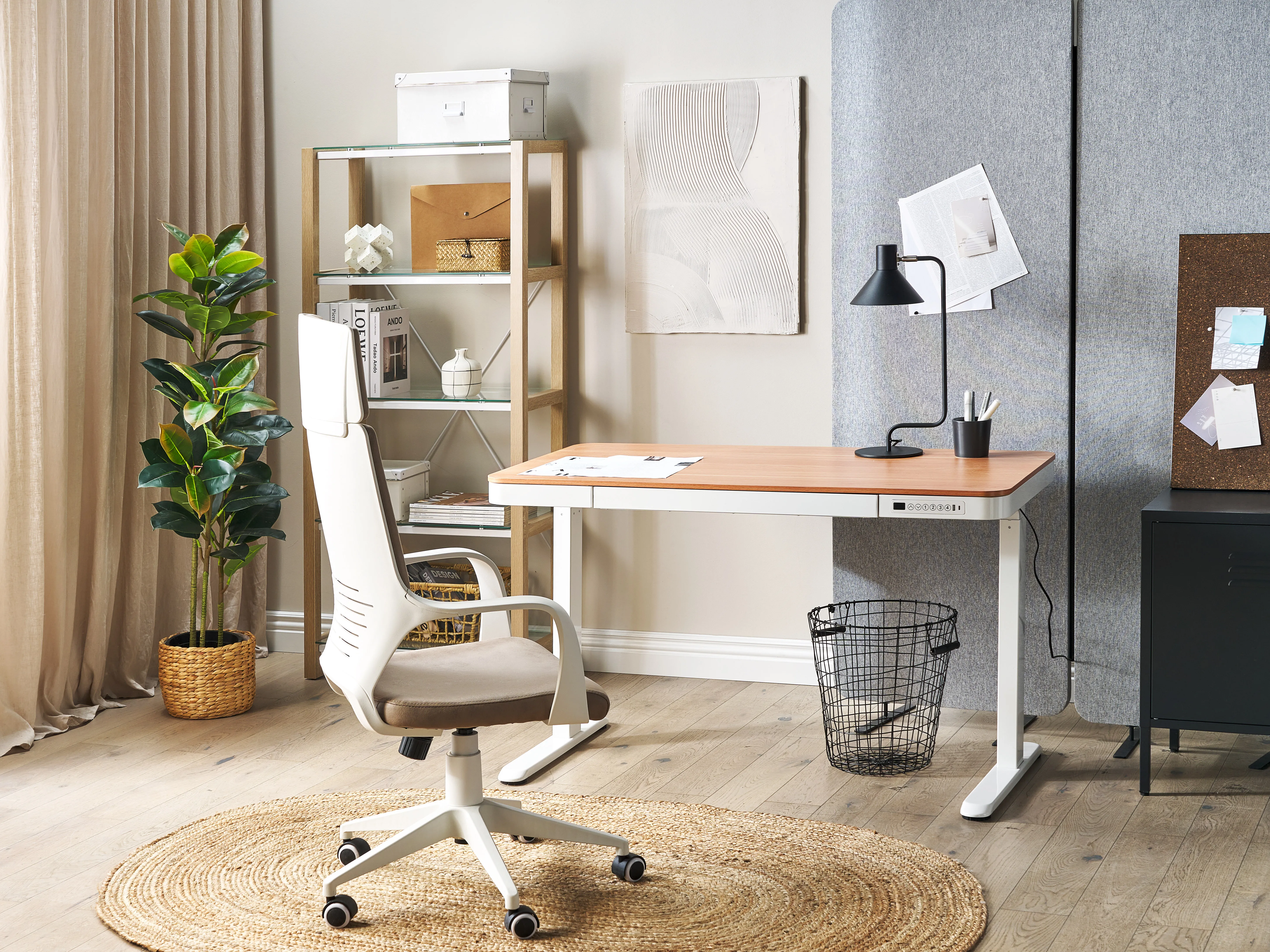 Electric Adjustable Standing Desk KENLY Brown/ White 120 cm 60 cm with USB Port