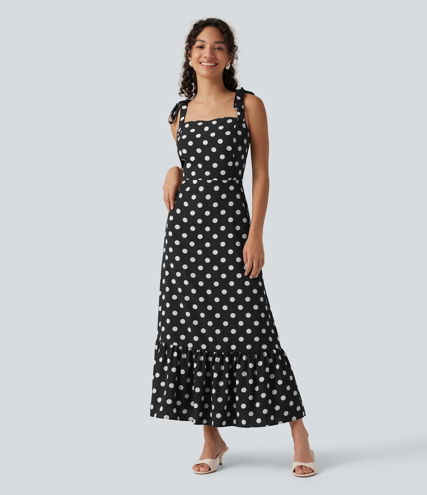 Robe débardeur maxi à pois et encolure carrée