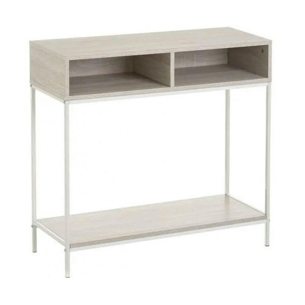 - Console d'Entrée en Bois Grisé et Métal Blanc à 2 Casiers