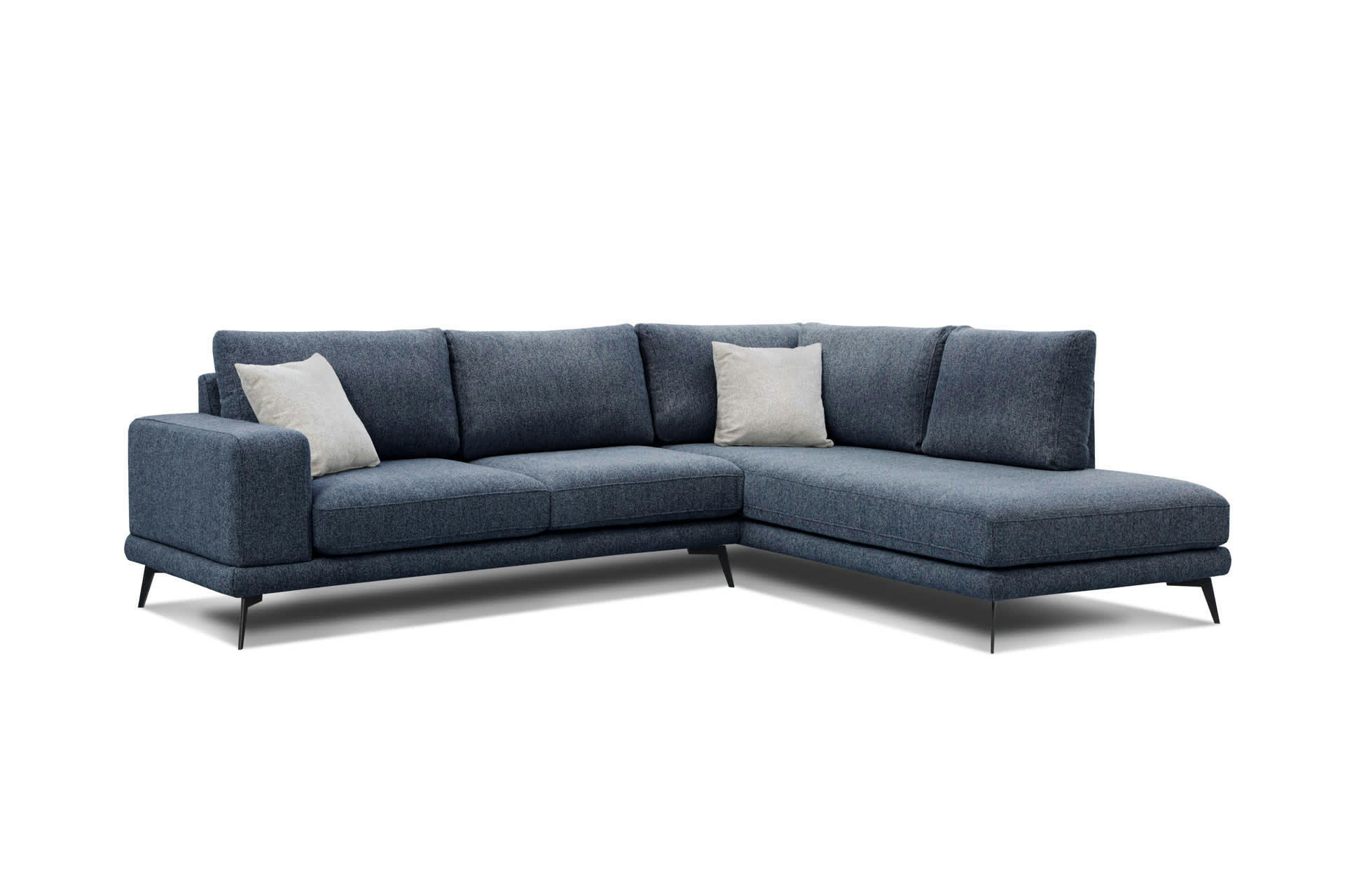 MEDIOLANE - Canapé d'angle droit 5 places tissu bleu foncé