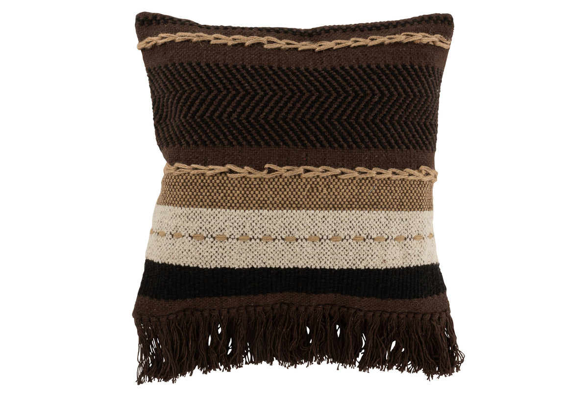 J-Line kussen Etnic - katoen - bruin/zwart/beige
