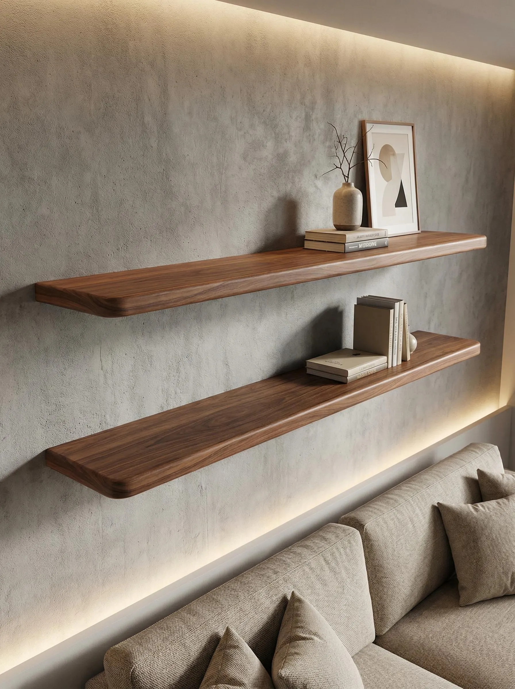 Floating Wood Shelf for Decor – Wall Mounted Wooden Shelf with Smooth Rounded Edges for Books, Plants and Home Accents
