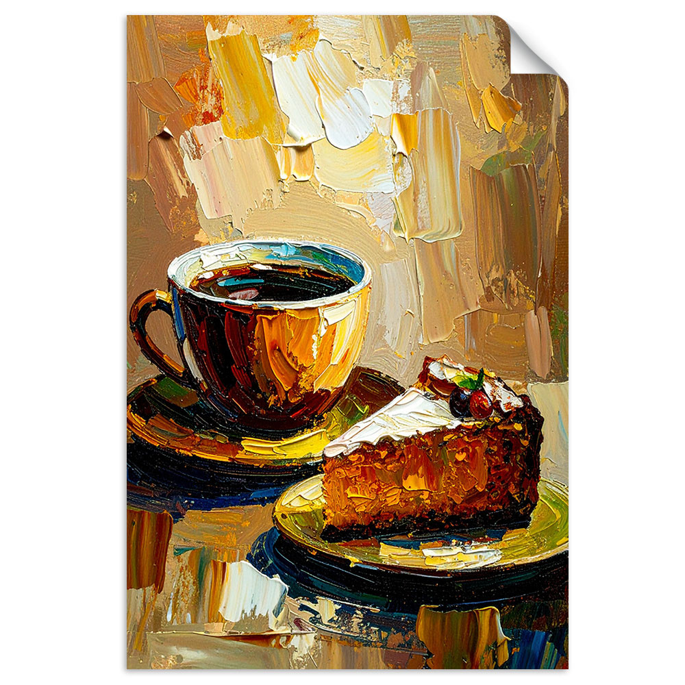 Naklejka na ścianę do salonu Feeby Filiżanka Kawy Ciastko w beżu 20x30