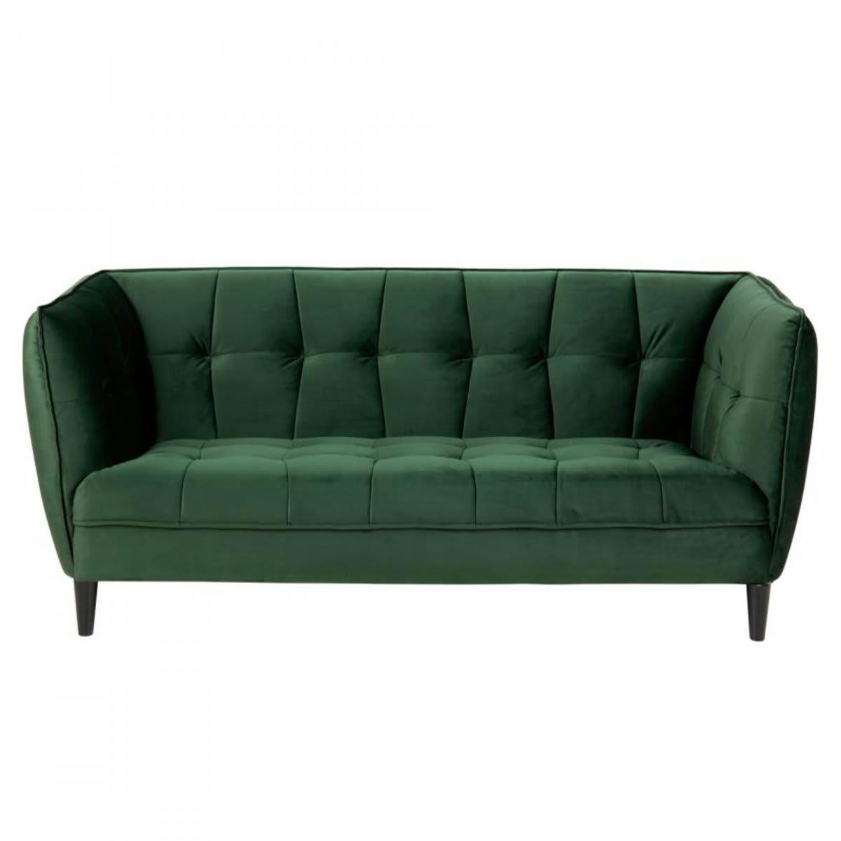 JONATHAN - Canapé 2 places en velours vert matelassé