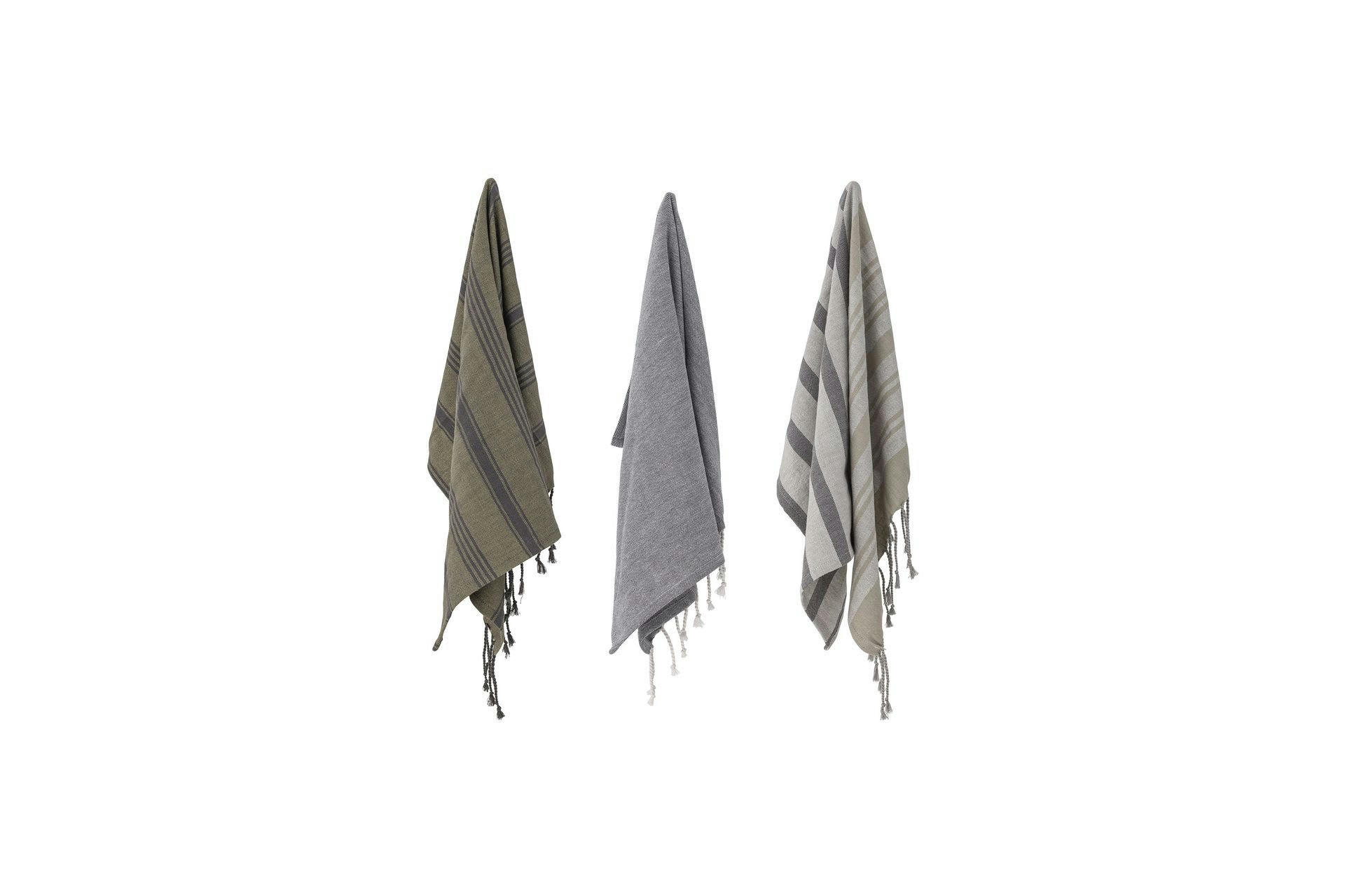 MARA - Torchons en coton gris lot de 3