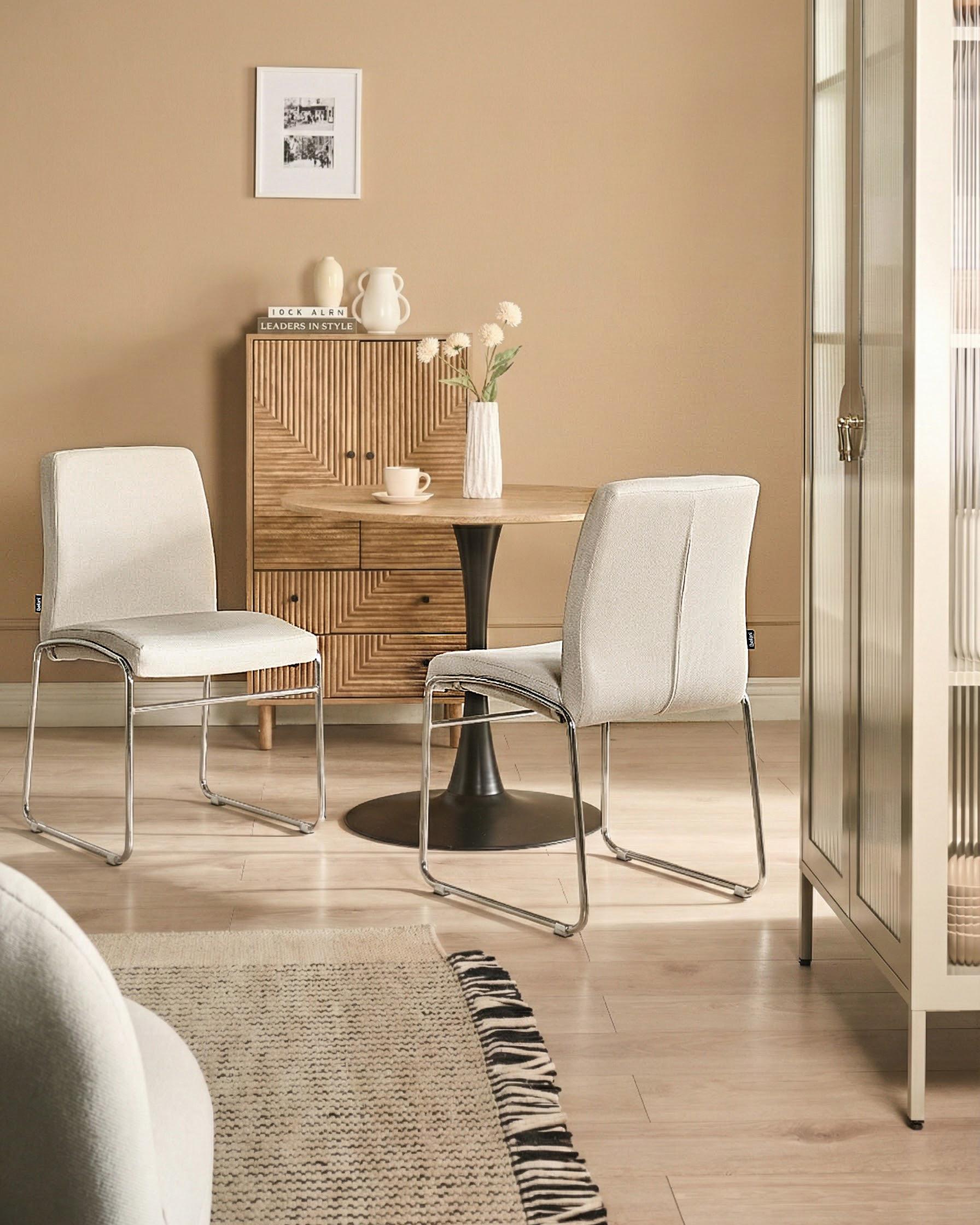 Set of 2 Dining Chairs LECCO Fabric Light Beige
