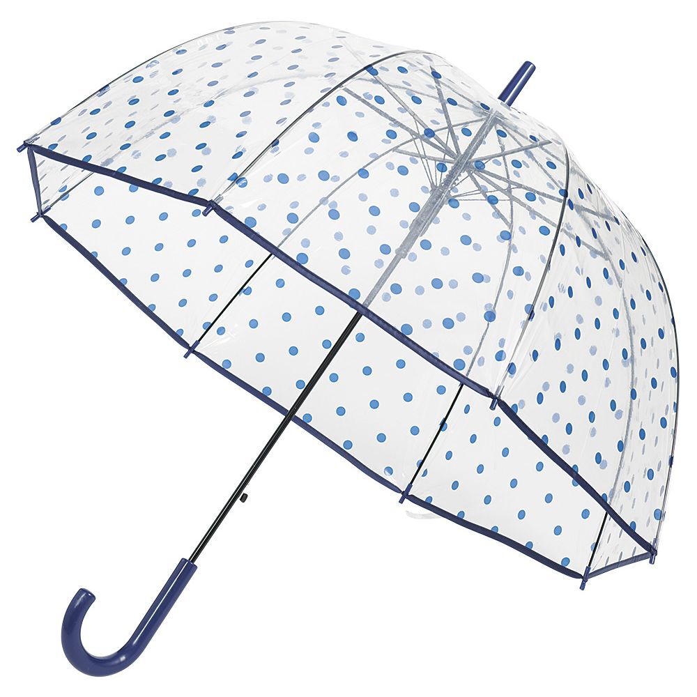 Parapluie canne transparent à pois bleus