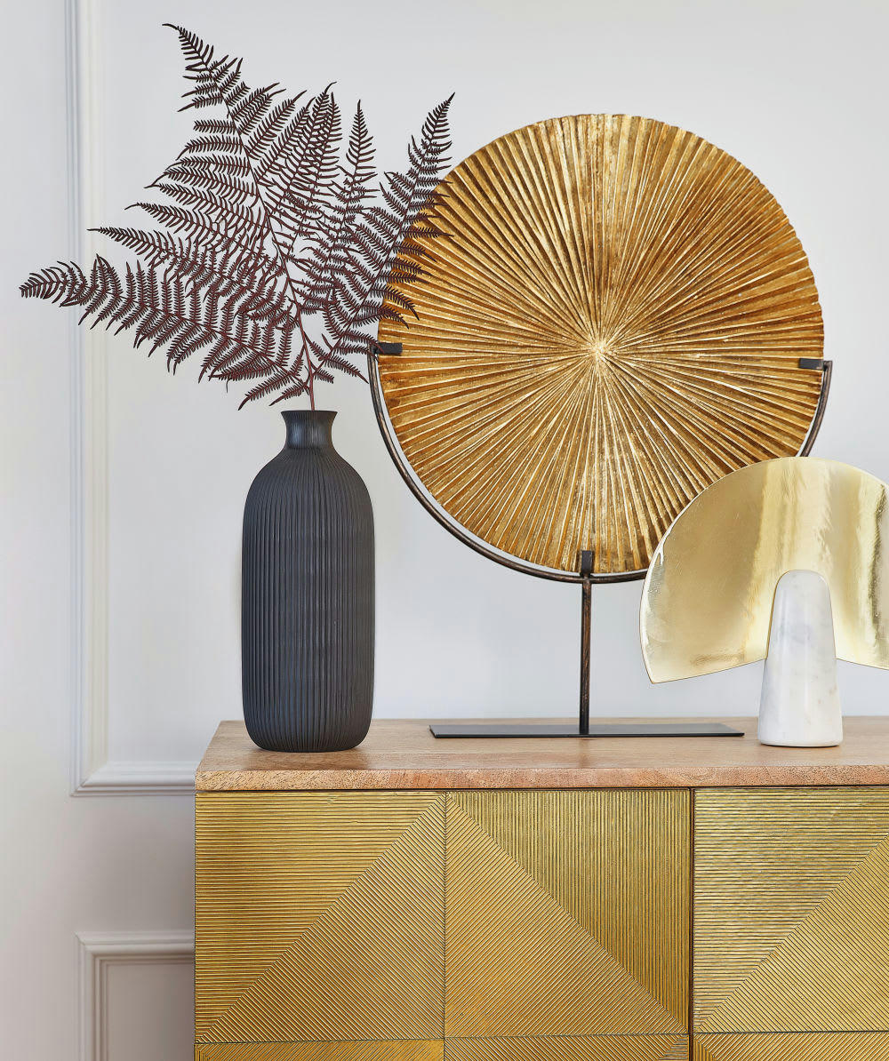 HAbANA - Statuette en métal doré et marbre beige H26