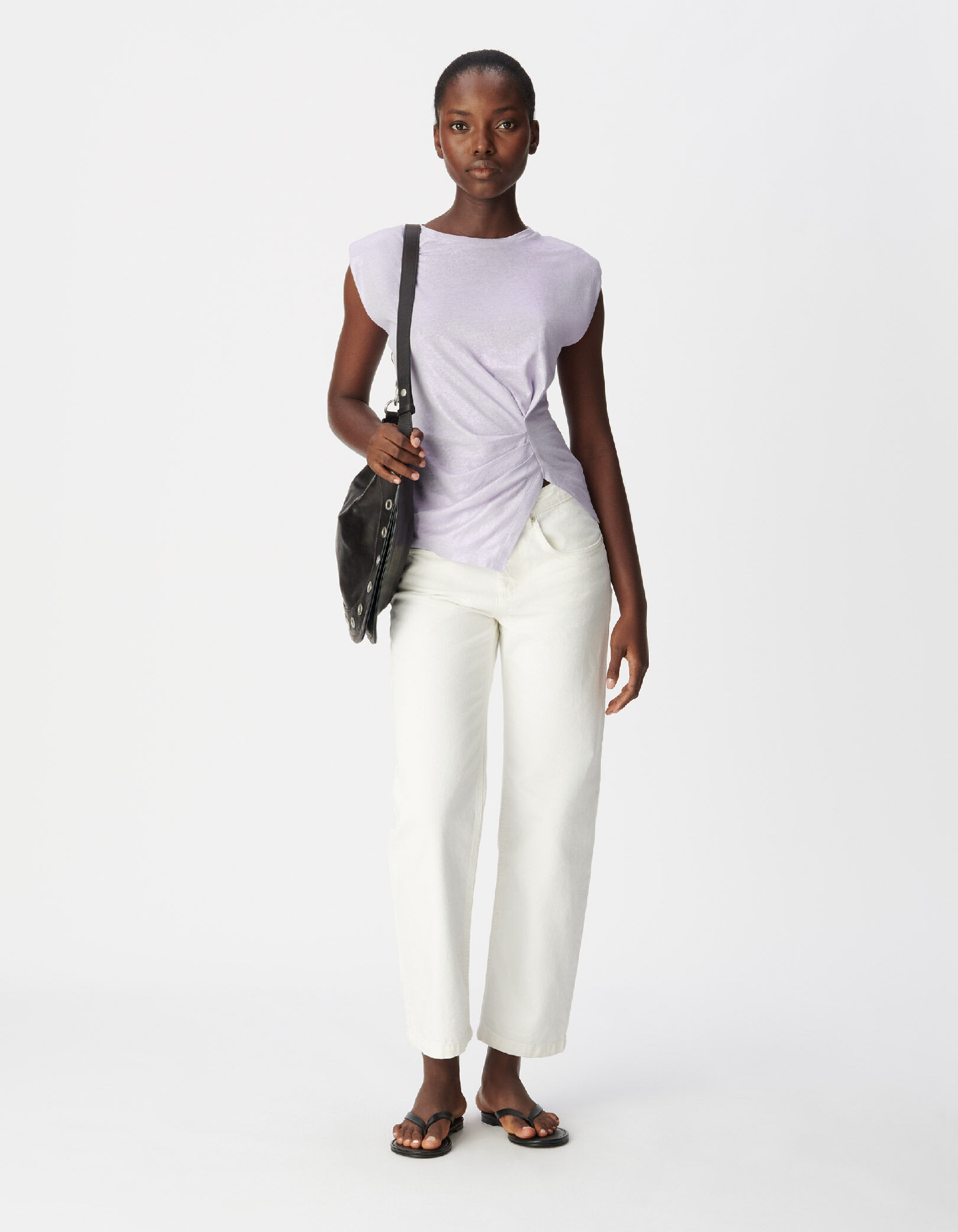 Tee-shirt lilas asymétrique effet drapé Femme