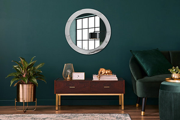 Miroir Rond Cadre Imprimé Design Wallfluent fi70 cm Marbre Blanc Tendance Boho Minimaliste Sans Joint