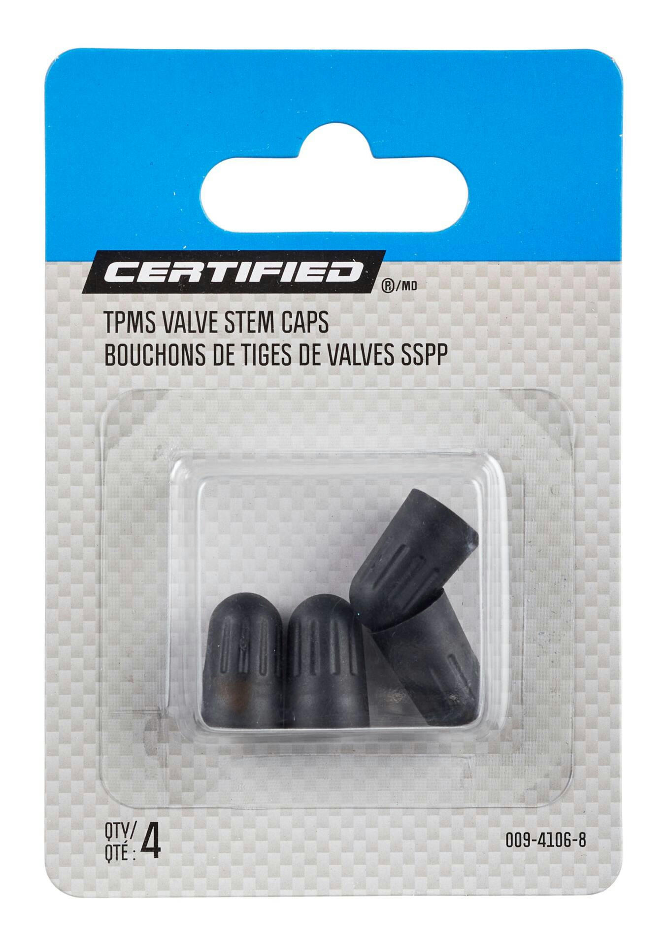 Certified TPMS Valve Stem Cap Set, Black, 4-pc
